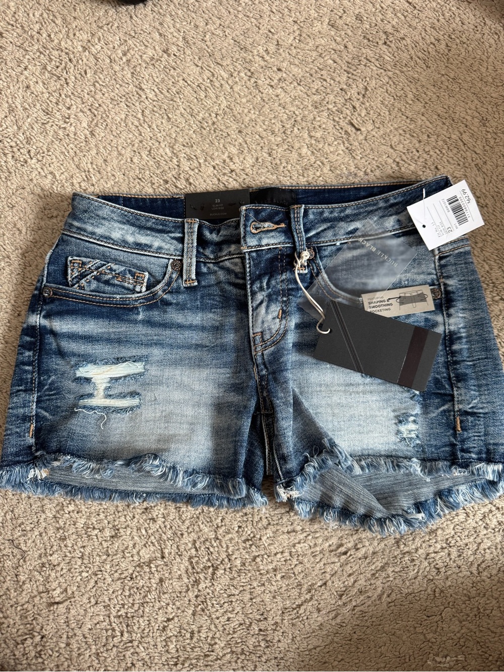 Buckle Black Shorts Slim Fit Low Rise Super Stretch - Size 23